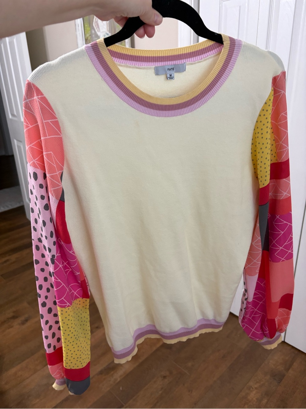 FATE Colorful Patchwork Sleeve Sweater top— Size M